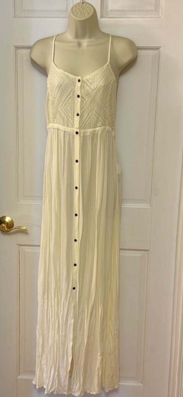 Roxy cream button-front crochet coverup dress nwt $60 retail medium cover up